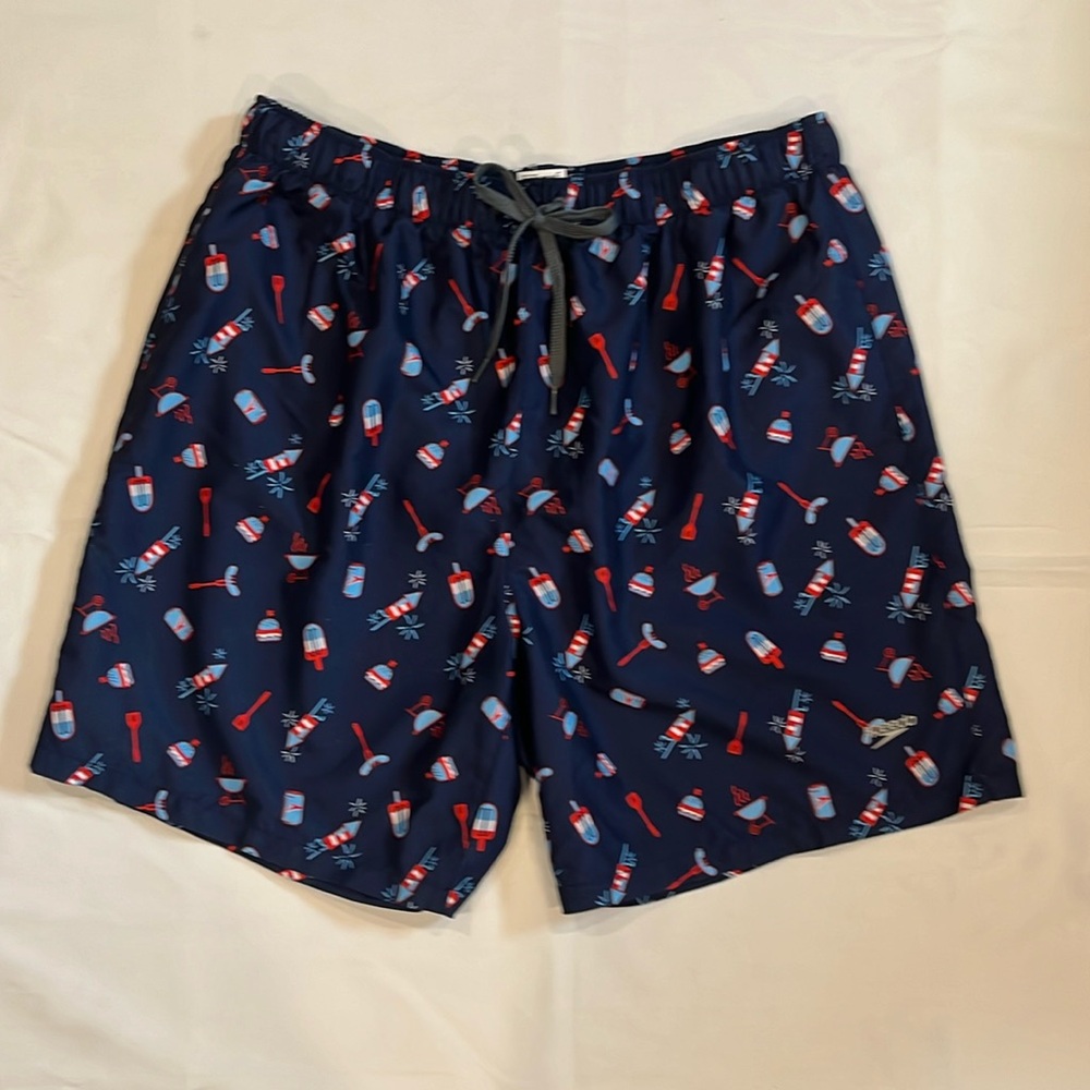 Men’s Speedo Swim Trunks. XL, Blue with summer print in Red, White and Blue
